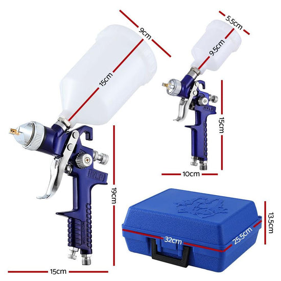 Giantz 2PC HVLP Air Spray Gun Gravity Feed Cup Nozzles Included