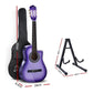 Alpha 34" Inch Guitar Classical Acoustic Cutaway Wooden Ideal Kids Gift Children 1/2 Size Purple with Capo Tuner