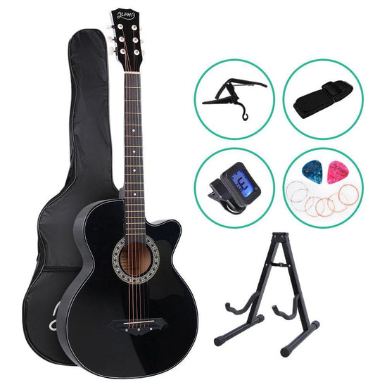 ALPHA 38 Inch Wooden Acoustic Guitar with Accessories set Black