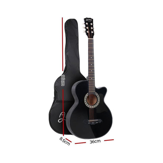 ALPHA 38 Inch Wooden Acoustic Guitar with Accessories set Black