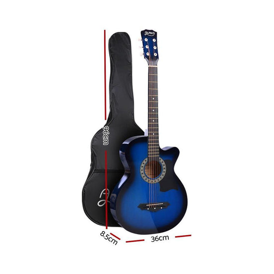 ALPHA 38 Inch Wooden Acoustic Guitar with Accessories set Blue