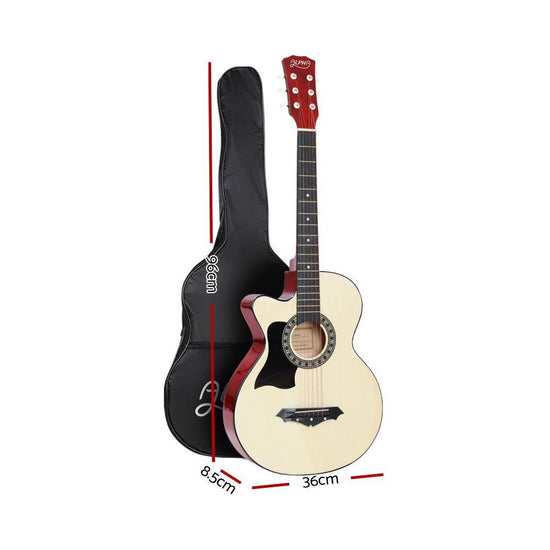 ALPHA 38 Inch Wooden Acoustic Guitar Left handed with Accessories set Natural Wood