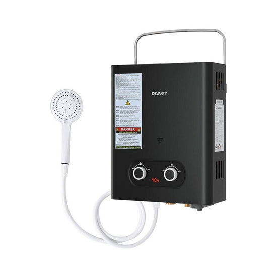 Devanti Portable Gas Water Heater 6L/Min LPG System Black