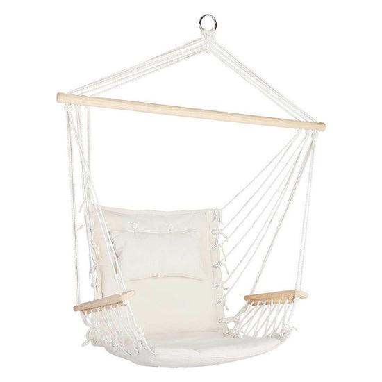 Gardeon Hammock Chair Hanging with Armrest Camping Hammocks Cream