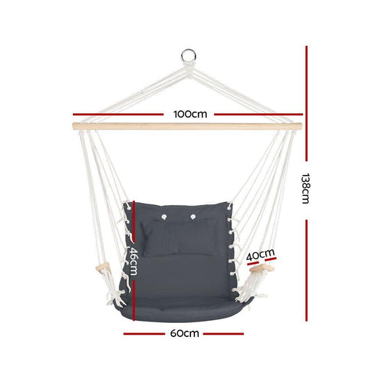 Gardeon Hammock Chair Hanging with Armrest Camping Hammocks Grey