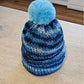 Cozy Blue Beanie with Pom Pom - Handmade Knit Winter Hat- Children Hat