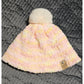 Cozy Soft Pink/White/Yellow Beanie with Removable Pom Pom - Handmade Knit Winter Hat- Child&