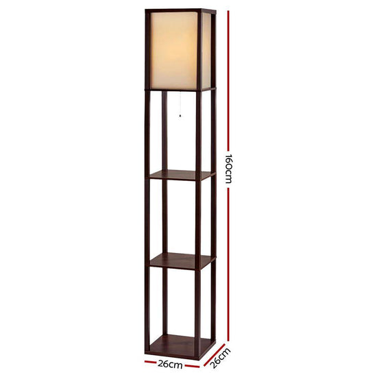 Artiss Floor Lamp 3 Tier Shelf Storage LED Light Stand Home Room Vintage Brown