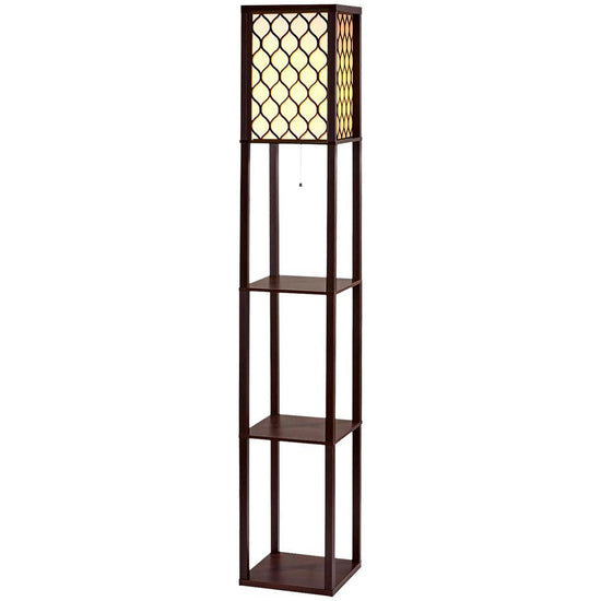 Artiss Floor Lamp 3 Tier Shelf Storage LED Light Stand Home Room Pattern Brown