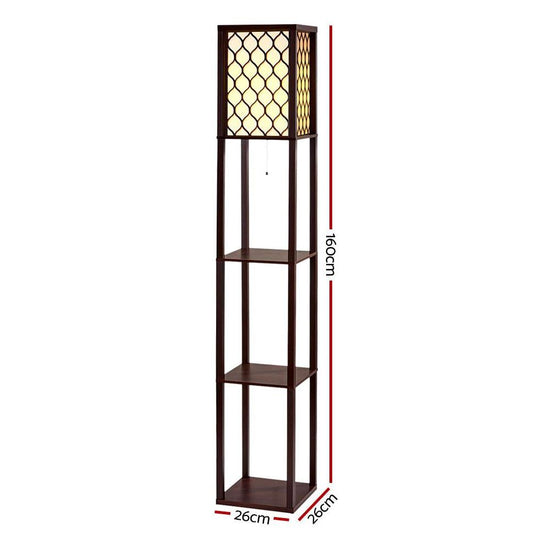 Artiss Floor Lamp 3 Tier Shelf Storage LED Light Stand Home Room Pattern Brown