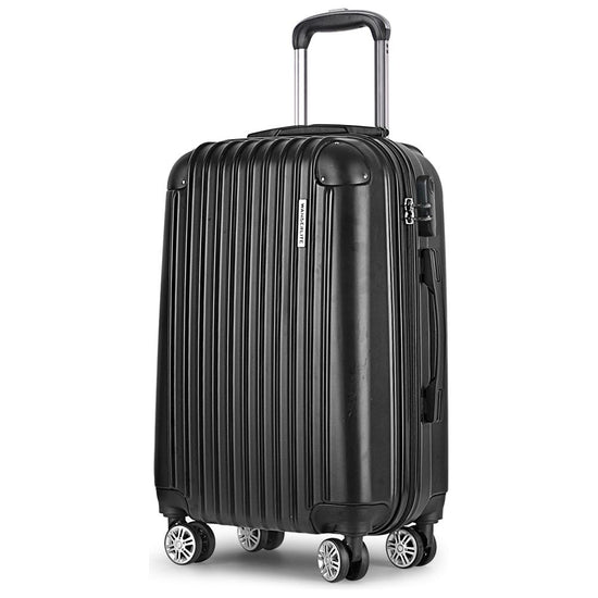 Wanderlite 24" 66cm Luggage Trolley Travel Set Suitcase Carry On Hard Case TSA Lock Lightweight Black