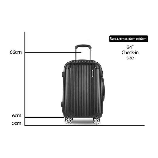 Wanderlite 24" 66cm Luggage Trolley Travel Set Suitcase Carry On Hard Case TSA Lock Lightweight Black