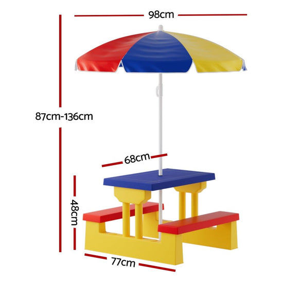 Keezi Kids Outdoor Table and Chairs Set Picnic Bench Umbrella Children Indoor