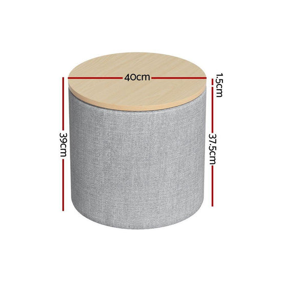 Artiss Storage Ottoman Blanket Box 40cm Linen Round Grey