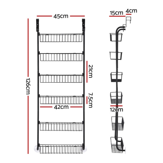 Artiss Over Door Storage Hanger Pantry 6-Tier Metal Hook Hanging Organiser Black