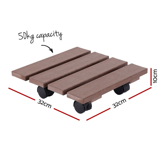 Gardeon 2PC Plant Carts HDPE Plant Caddy With Lockable Wheels Rolling Brown