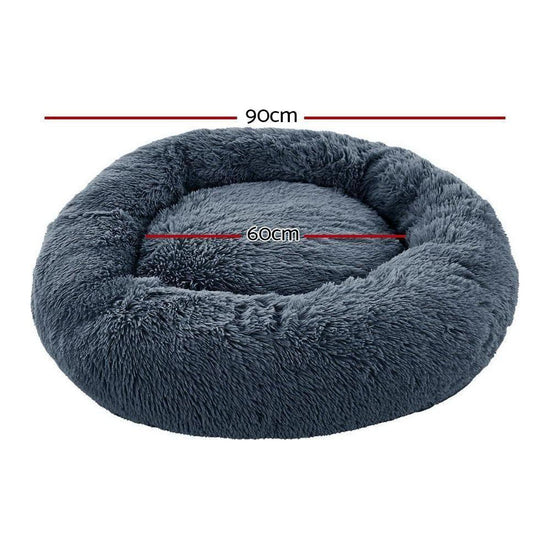 i.Pet Pet Bed Dog Cat 90cm Large Calming Soft Plush Bed Dark Grey