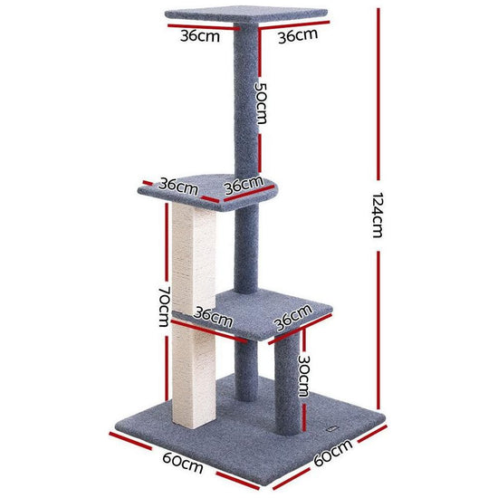 i.Pet Cat Tree 124cm Scratching Post Tower Scratcher Trees Wood Condo Board