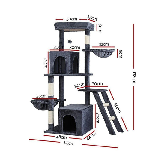 i.Pet Cat Tree Tower Scratching Post Scratcher 138cm Trees Condo House Grey