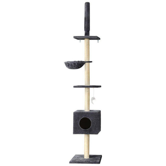 i.Pet Cat Tree 260cm Tower Scratching Post Scratcher Floor to Ceiling Cats Bed Dark Grey