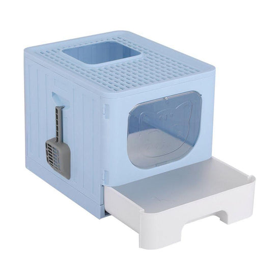 i.Pet Cat Litter Box Large Tray Kitty Toilet Enclosed Hooded Foldable Scoop Blue