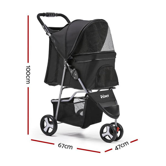 i.Pet Pet Stroller Dog Pram Cat Carrier Large Travel Pushchair Foldable 3 Wheels