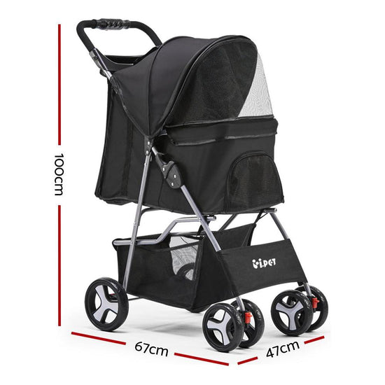 i.Pet 4 Wheel Pet Stroller - Black