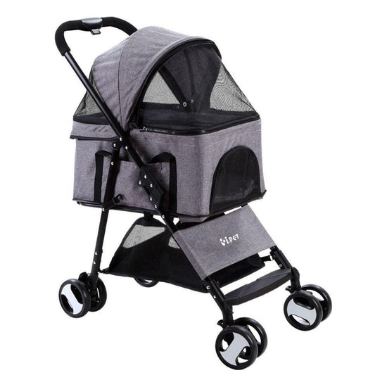 i.Pet Pet Stroller Dog Pram Cat Carrier Travel Large Pushchair Foldable 4 Wheels Grey