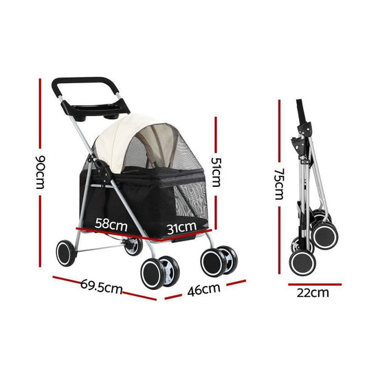 i.Pet Pet Stroller Pram Dog Cat Carrier Cage Large Travel Pushchair Foldable 4 Wheels