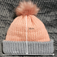 Cozy Thick Pink/Grey Reversable Beanie with Removable Pom Pom - Handmade Knit Winter Hat- Child&