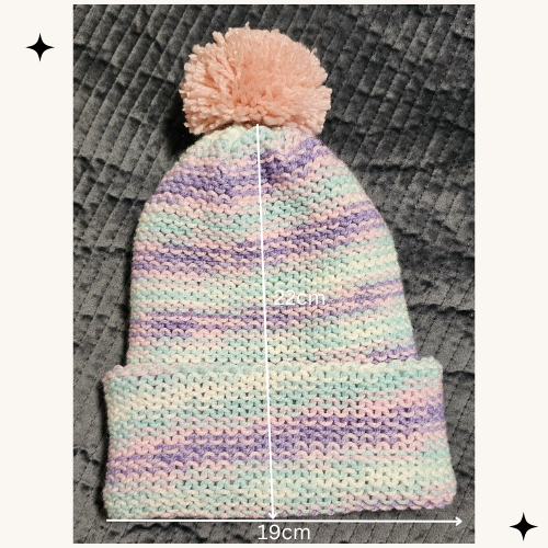 Pink/Green/Purple/White Beanie with Pom Pom - Handmade Knit Winter Hat- Children Hat