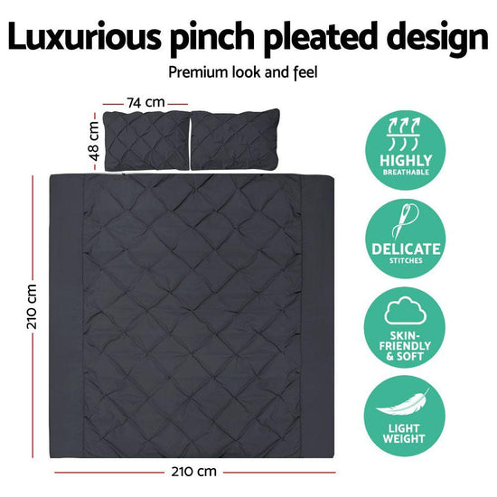 Giselle Bedding Quilt Cover Set Diamond Pinch Black Queen