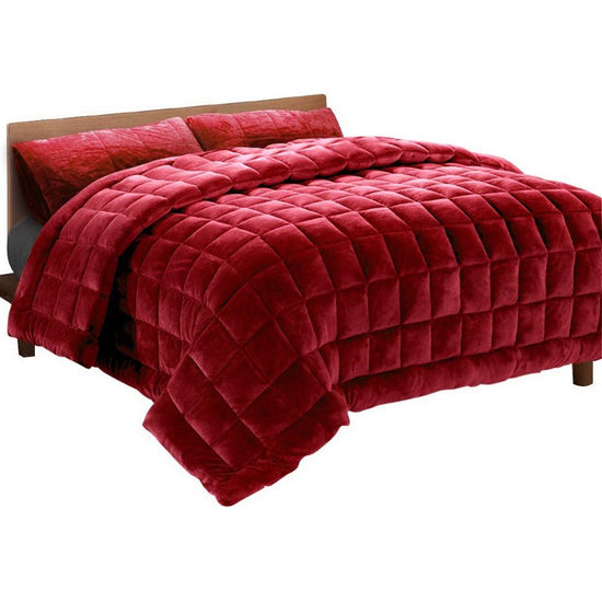 Giselle Bedding Faux Mink Quilt Burgundy Queen