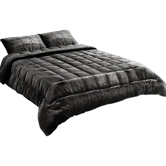Giselle Bedding Faux Mink Quilt Charcoal Queen