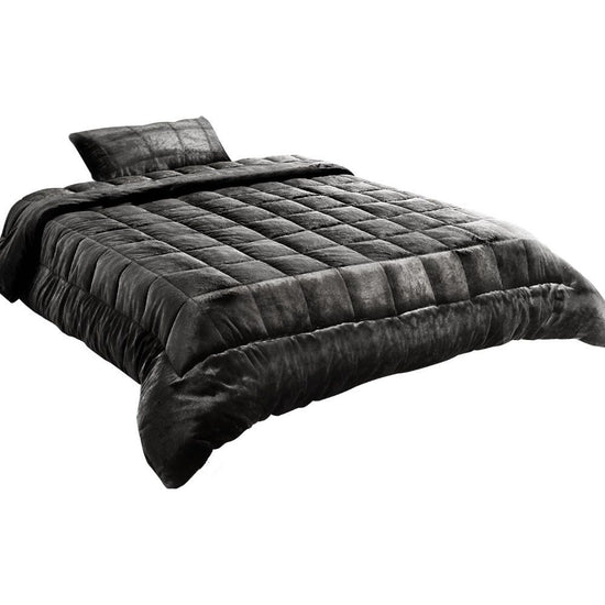 Giselle Bedding Faux Mink Quilt Charcoal Single