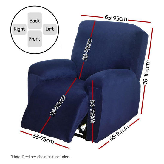 Artiss Recliner Chair Covers 1 Seater Velvet Navy