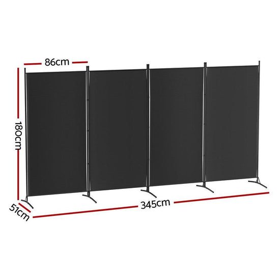 Artiss 4 Panel Room Divider Screen 345x180cm Fabric Black