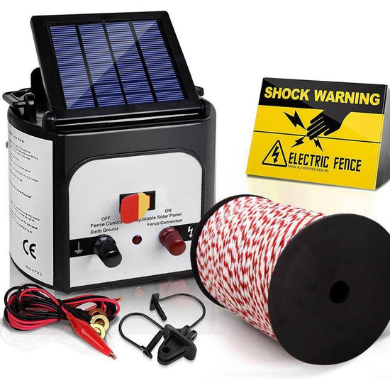 Giantz Fence Energiser 8KM Solar Powered Electric 500M Poly Rope