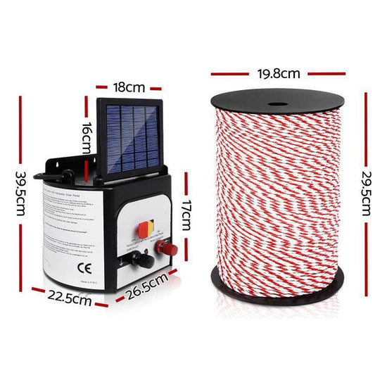 Giantz Fence Energiser 8KM Solar Powered Electric 500M Poly Rope