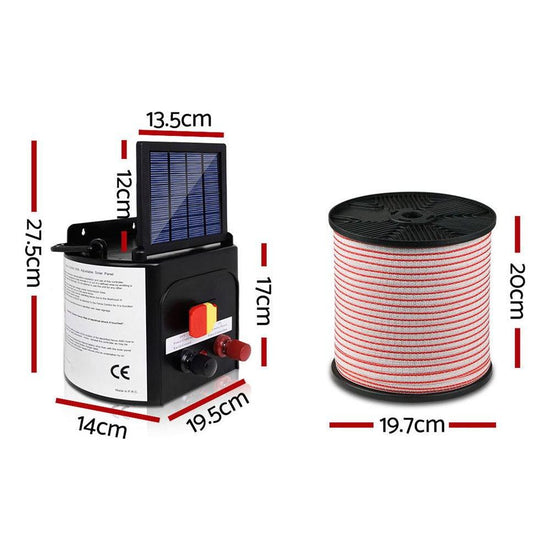 Giantz Fence Energiser 3KM Solar Powered Electric 400M Poly Tape Insulator