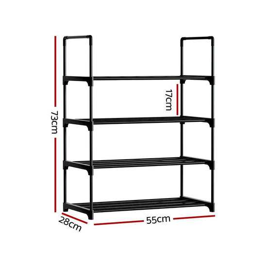 Artiss Shoe Rack Stackable Shelves 4 Tiers 55cm Shoes Storage Stand Black