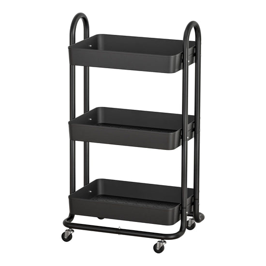 Artiss Storage Trolley Kitchen Cart 3 Tiers Rack Shelf Organiser Wheels Black