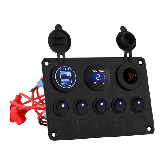 Giantz 5 Gang 12V Switch Panel For Car Boat Marine USB ON-OFF LED Rocker Toggle