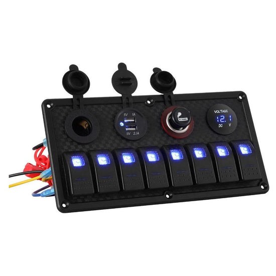 Giantz 8 Gang 12V Switch Panel For Car Boat Marine USB ON-OFF LED Rocker Toggle