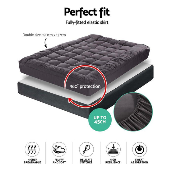 Giselle Bedding Mattress Topper Pillowtop Bamboo Charcoal Double