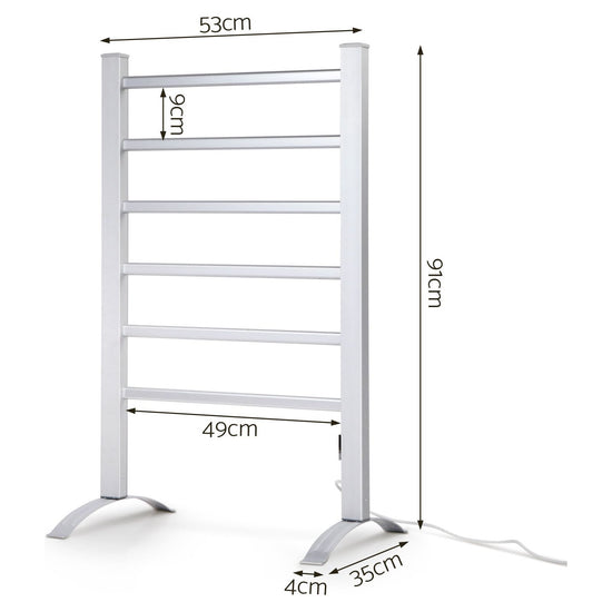 Devanti Electric Heated Towel Rail Rack 6 Bars Freestanding Clothes Dry Warmer