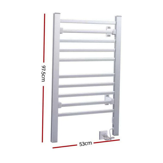 Devanti Electric Heated Towel Rail Rack 10 Bars Freestanding Clothes Dry Warmer