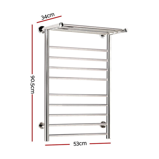 Devanti Electric Heated Towel Rail Rack 14 Bars Wall Mounted Clothes Dry Warmer