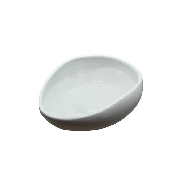 White Glazed Terracotta Half Oval Bowl | Hand Thrown | Decorative Centerpiece