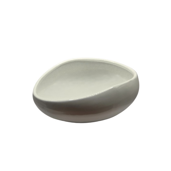 White Glazed Terracotta Half Oval Bowl | Hand Thrown | Decorative Centerpiece
